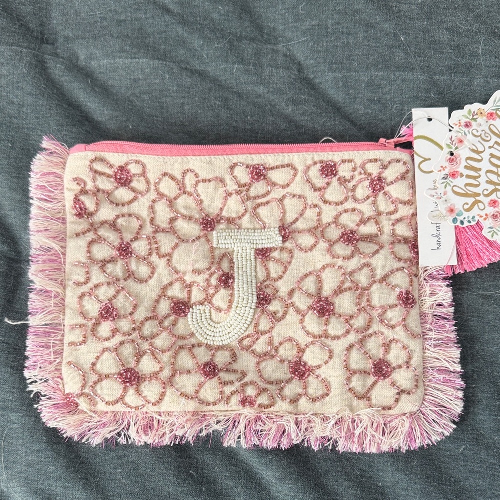 Pink and Cream Beaded Clutch